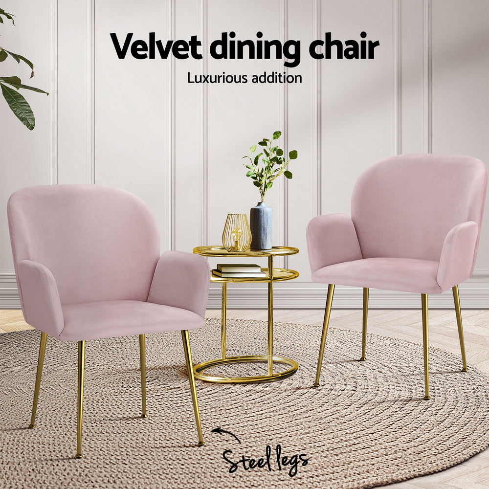 Dining Chairs Set 4pc | Velvet Armchairs | Pink