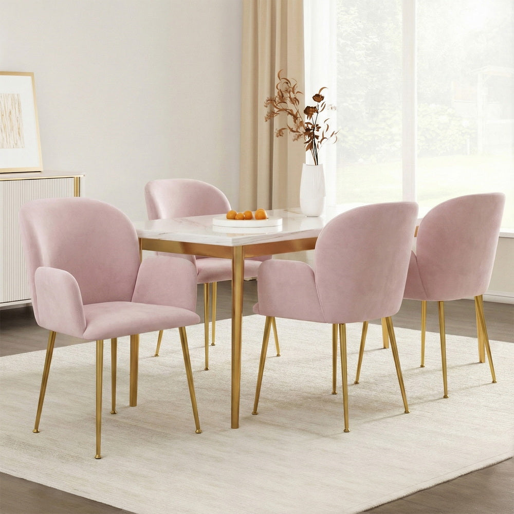 Dining Chairs Set 4pc | Velvet Armchairs | Pink