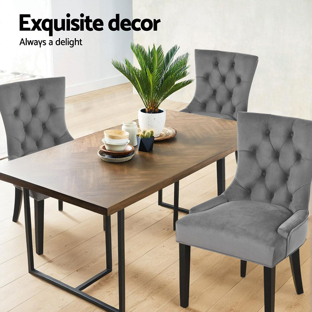 Artiss Dining Chairs | Set of 4 | Velvet | French Provincial | Grey