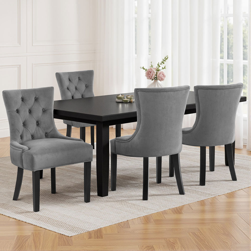 Artiss Dining Chairs | Set of 4 | Velvet | French Provincial | Grey