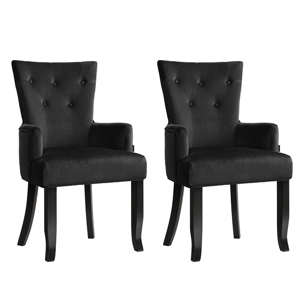 Artiss Dining Chairs | 2X | Velvet French Provincial Armchair | Black