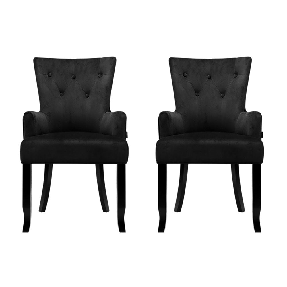 Artiss Dining Chairs | 2X | Velvet French Provincial Armchair | Black