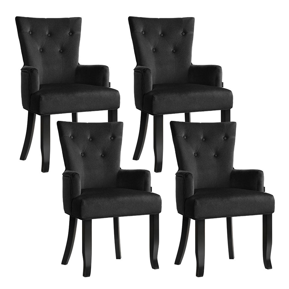 Artiss Dining Chairs | 4X | Velvet French Provincial Armchair | Black