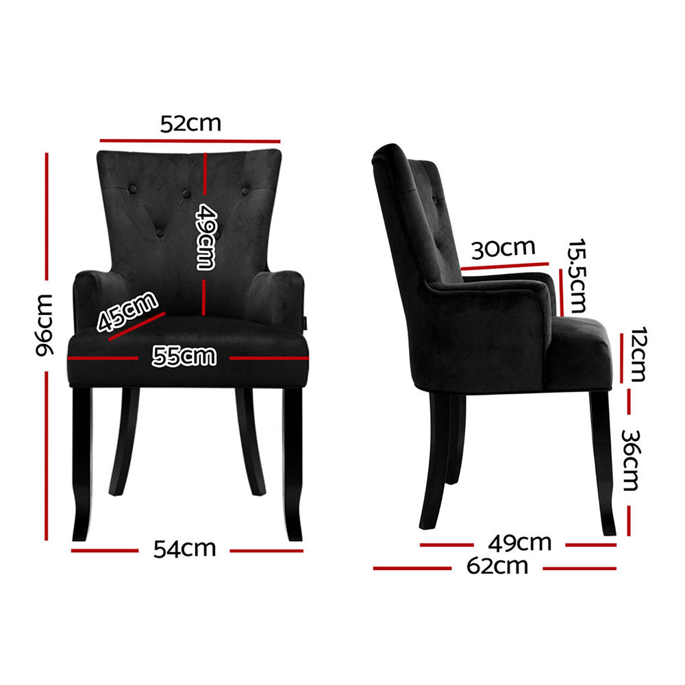 Artiss Dining Chairs | 4X | Velvet French Provincial Armchair | Black