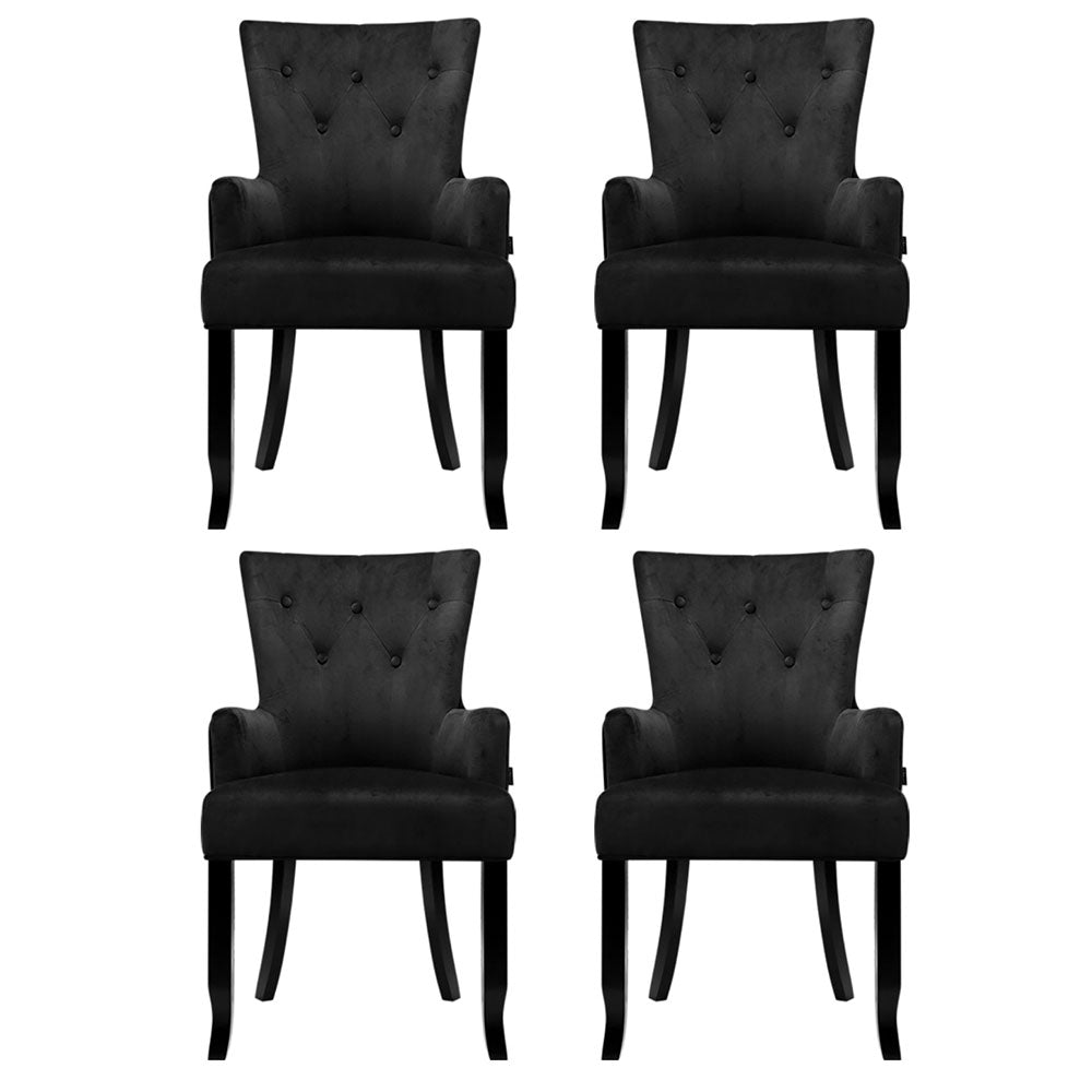 Artiss Dining Chairs | 4X | Velvet French Provincial Armchair | Black