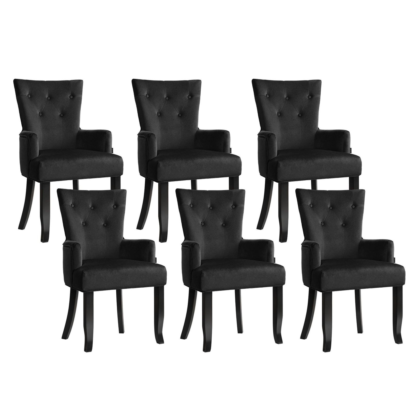 Velvet French Provincial Dining Chairs | 6 Pack | Black