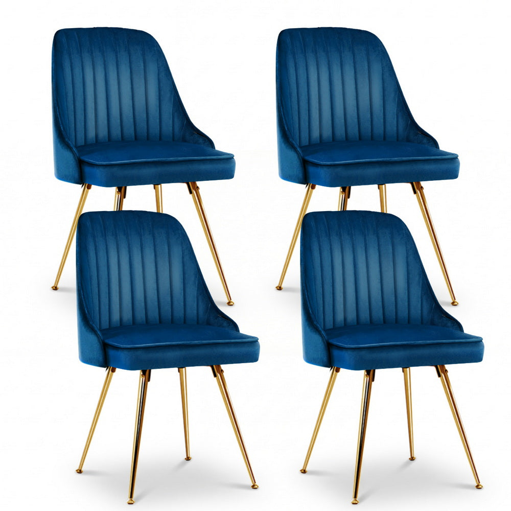 Dining Chairs Set 4pc | Velvet Channel Tufted | Blue