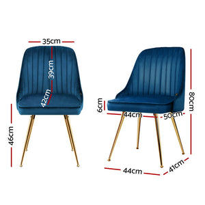 Dining Chairs Set 4pc | Velvet Channel Tufted | Blue
