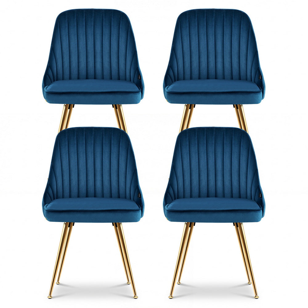 Dining Chairs Set 4pc | Velvet Channel Tufted | Blue