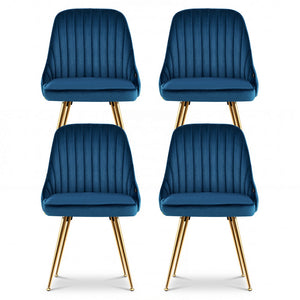 Dining Chairs Set 4pc | Velvet Channel Tufted | Blue