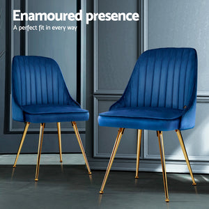 Dining Chairs Set 4pc | Velvet Channel Tufted | Blue