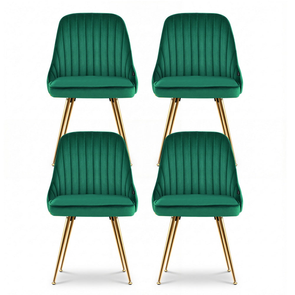Dining Chairs Set 4pc | Channel Tuft Velvet Chairs | Green