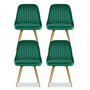 Dining Chairs Set 4pc | Channel Tuft Velvet Chairs | Green