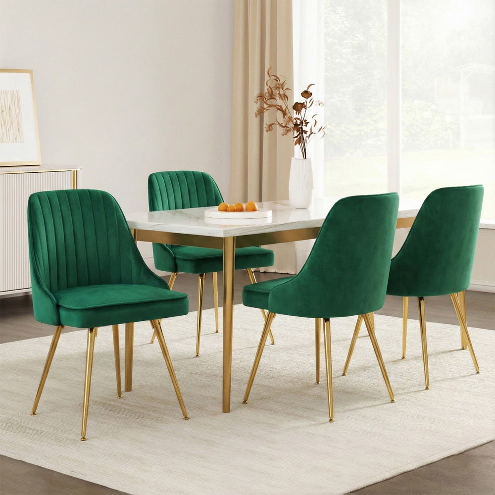 Dining Chairs Set 4pc | Channel Tuft Velvet Chairs | Green