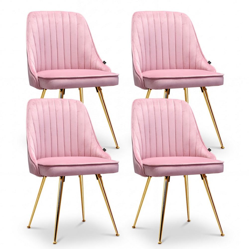 Dining Chairs Set 4pc | Velvet Channel Tufting | Pink