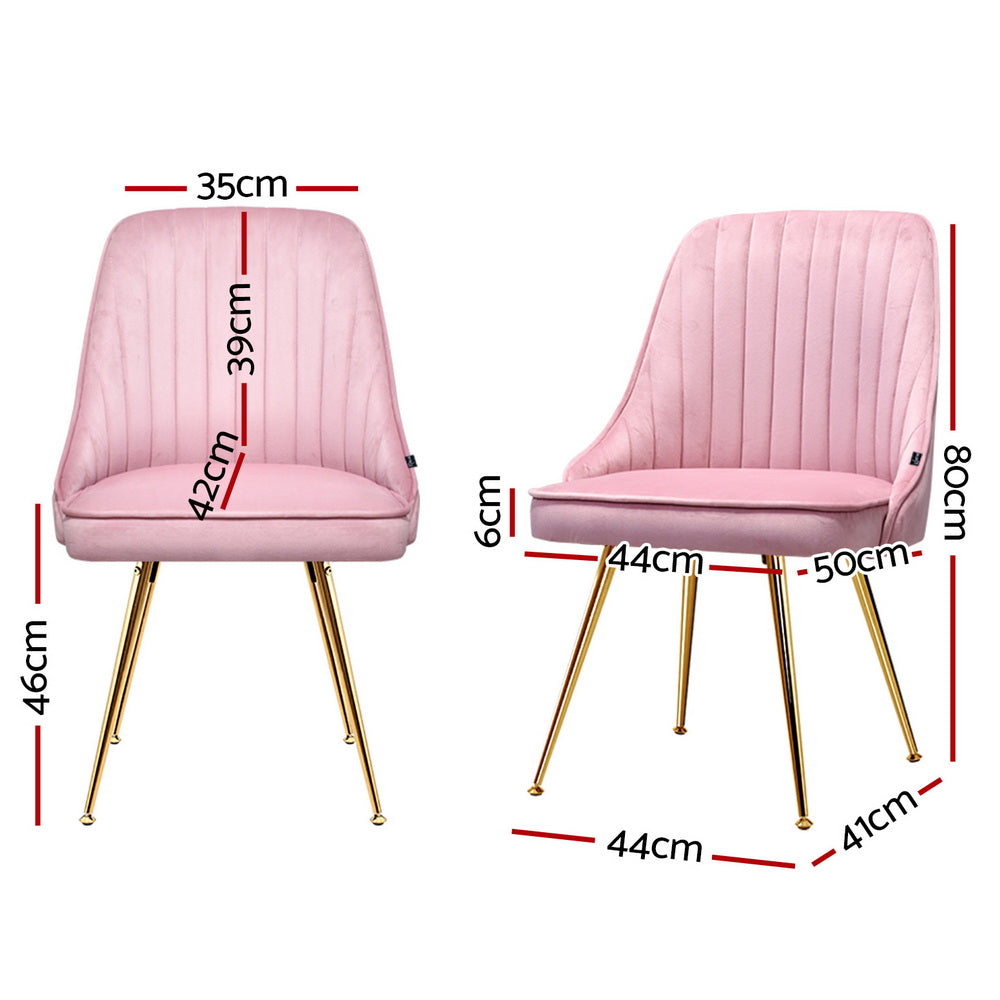 Dining Chairs Set 4pc | Velvet Channel Tufting | Pink