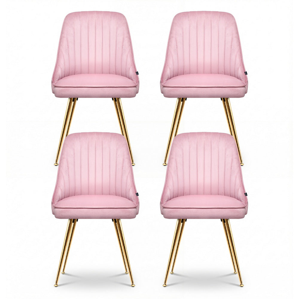 Dining Chairs Set 4pc | Velvet Channel Tufting | Pink
