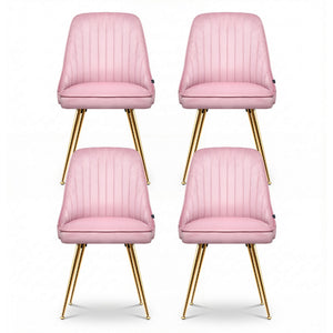 Dining Chairs Set 4pc | Velvet Channel Tufting | Pink