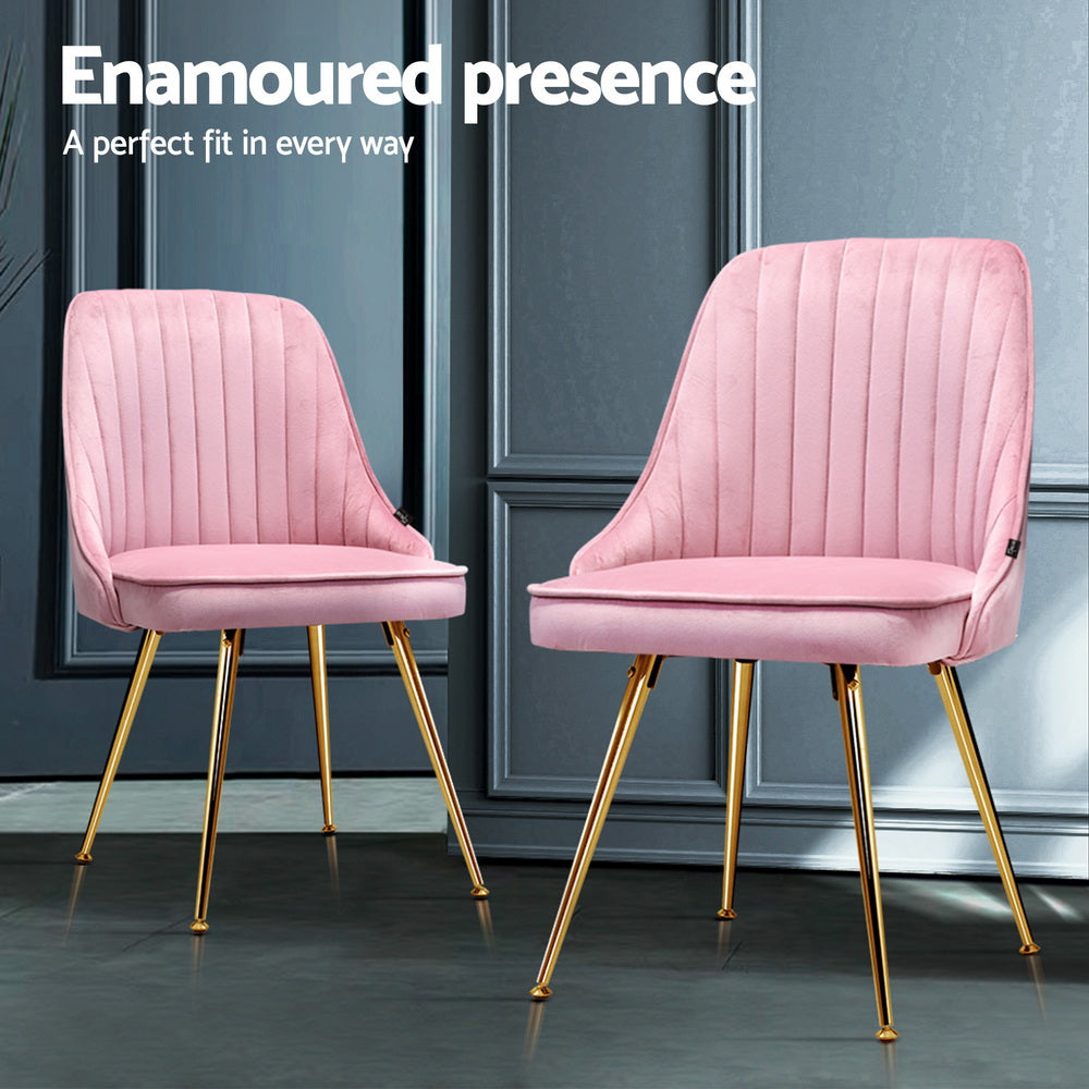 Dining Chairs Set 4pc | Velvet Channel Tufting | Pink