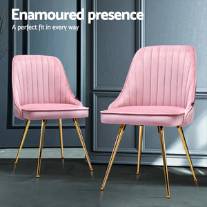 Dining Chairs Set 4pc | Velvet Channel Tufting | Pink