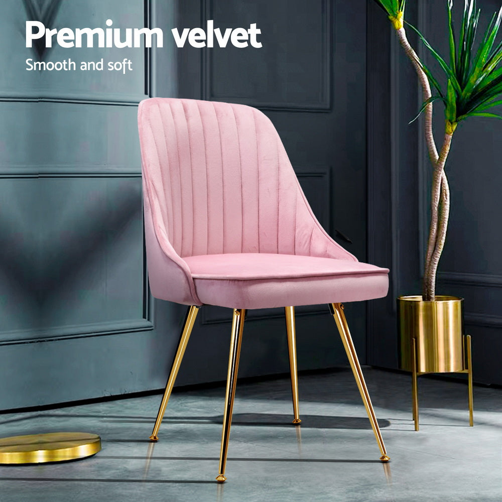 Dining Chairs Set 4pc | Velvet Channel Tufting | Pink