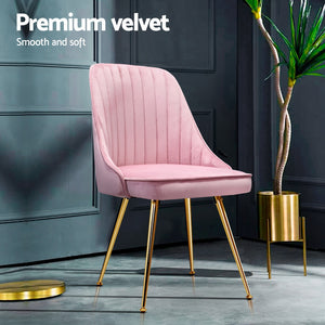 Dining Chairs Set 4pc | Velvet Channel Tufting | Pink