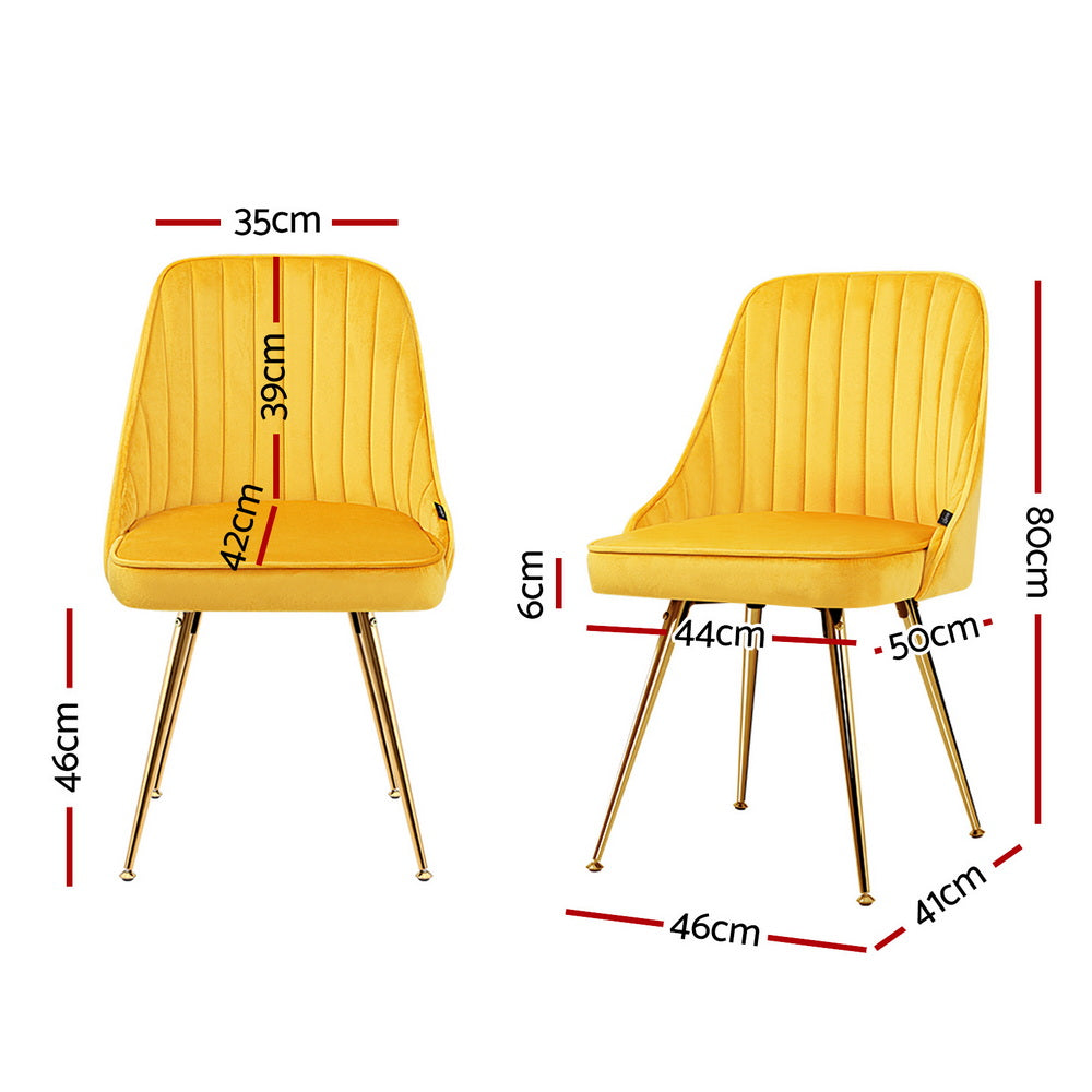 Dining Chairs Set 4pc | Velvet Channel Tufted | Yellow