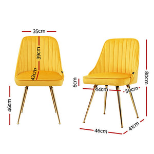 Dining Chairs Set 4pc | Velvet Channel Tufted | Yellow