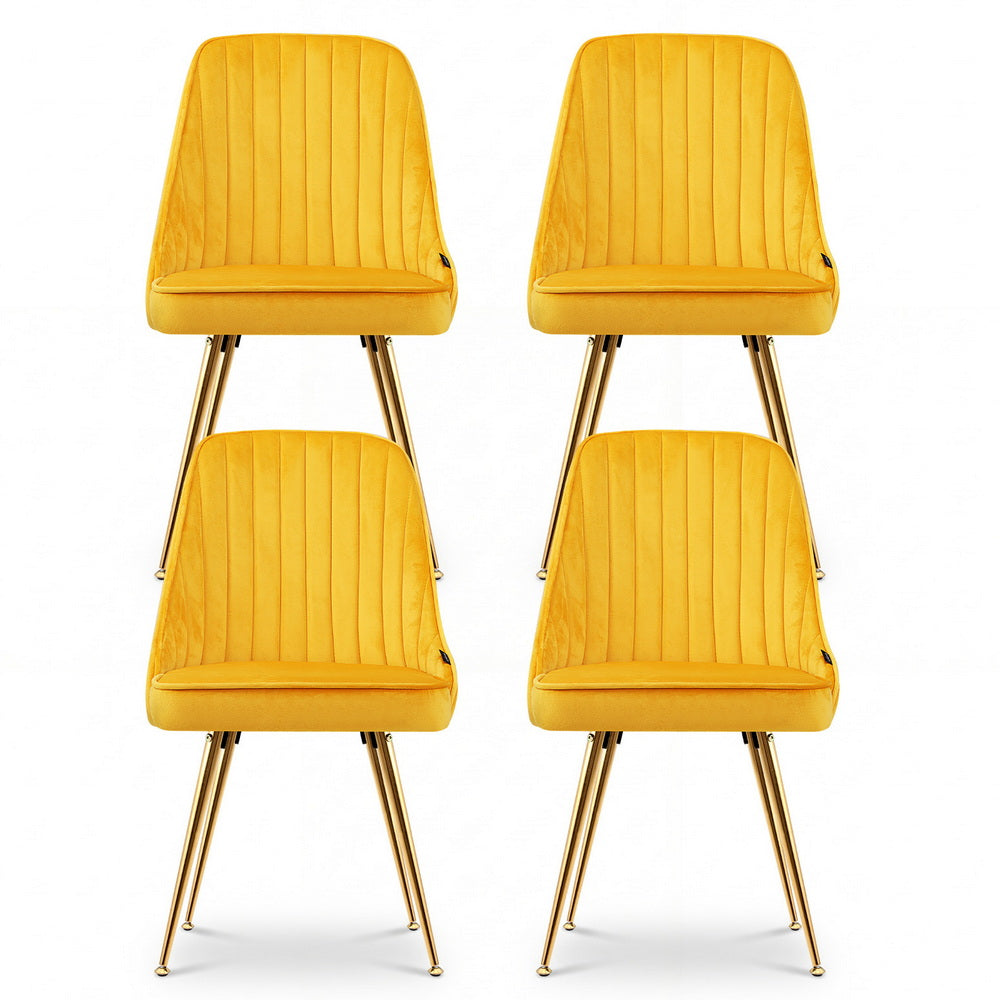 Dining Chairs Set 4pc | Velvet Channel Tufted | Yellow