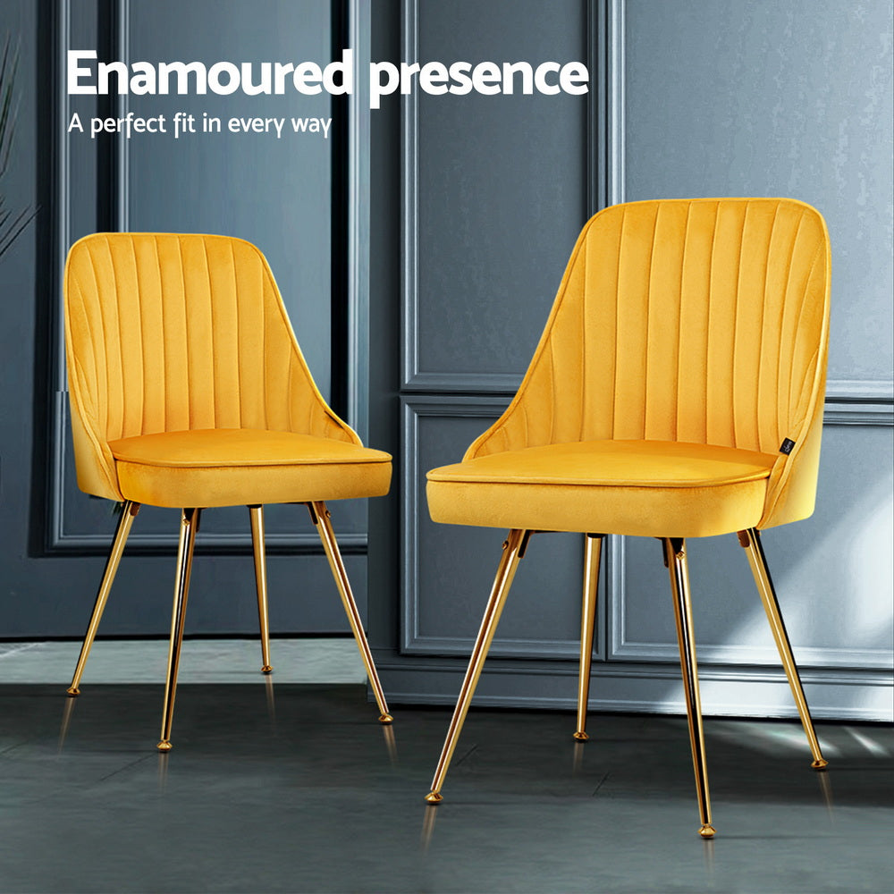 Dining Chairs Set 4pc | Velvet Channel Tufted | Yellow