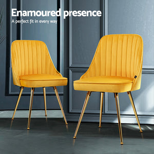 Dining Chairs Set 4pc | Velvet Channel Tufted | Yellow