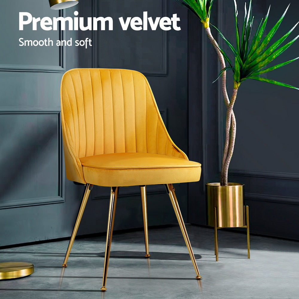 Dining Chairs Set 4pc | Velvet Channel Tufted | Yellow