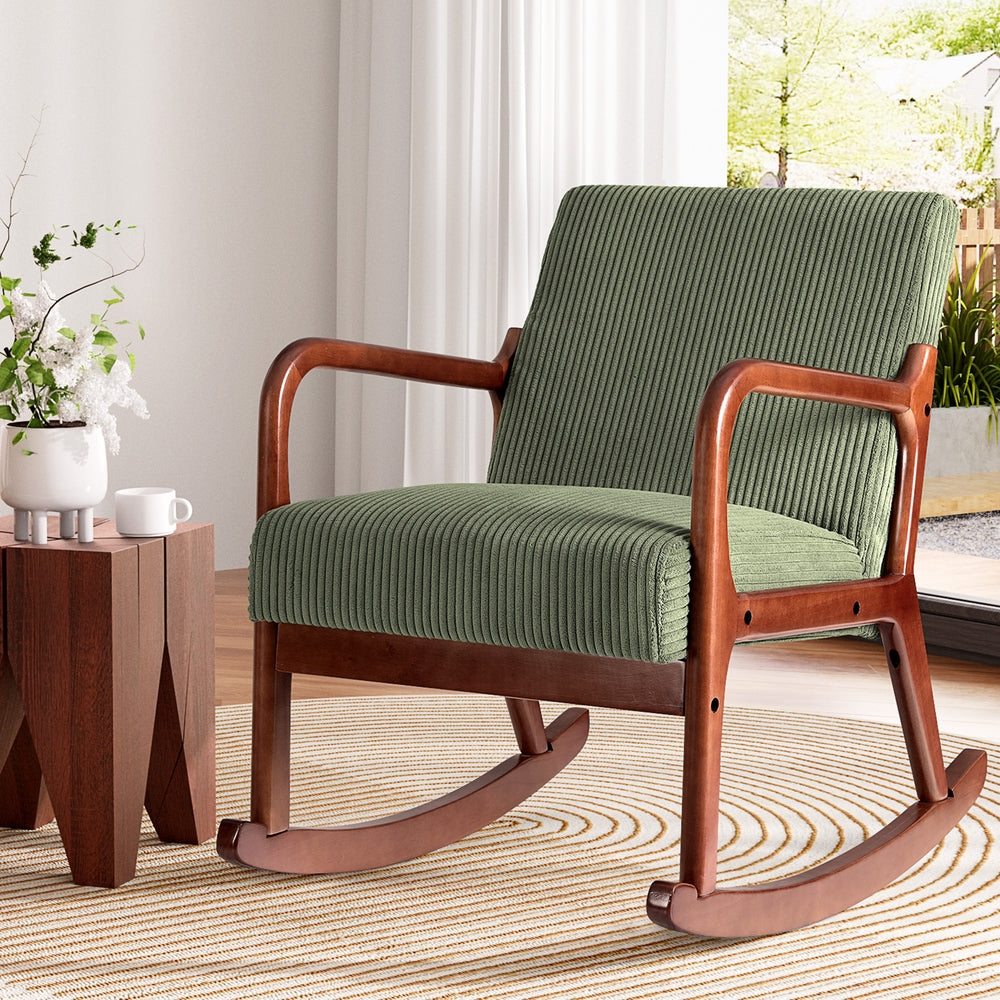 Artiss Rocking Armchair | Nursery Chair | Corduroy | Green