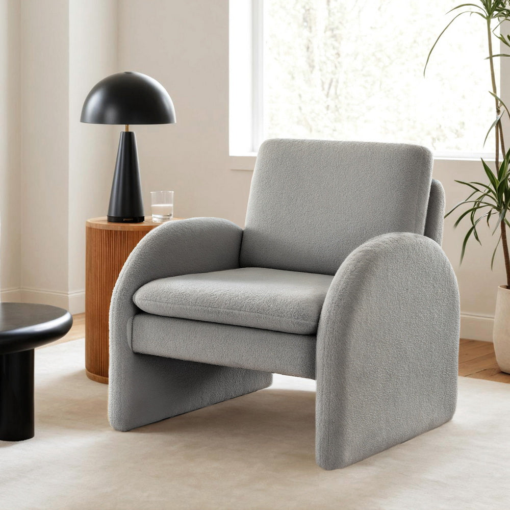 Boucle Tub Accent Chair | Curved Arms | Grey