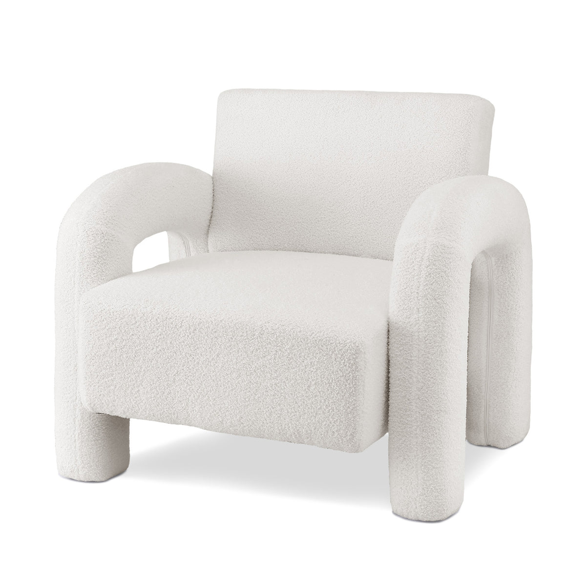 Boucle Accent Armchair | Curved Seat Lounge Chair | White