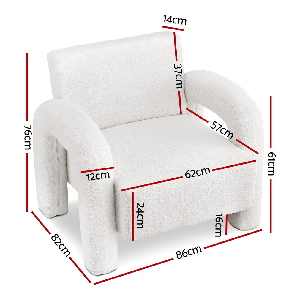 Boucle Accent Armchair | Curved Seat Lounge Chair | White