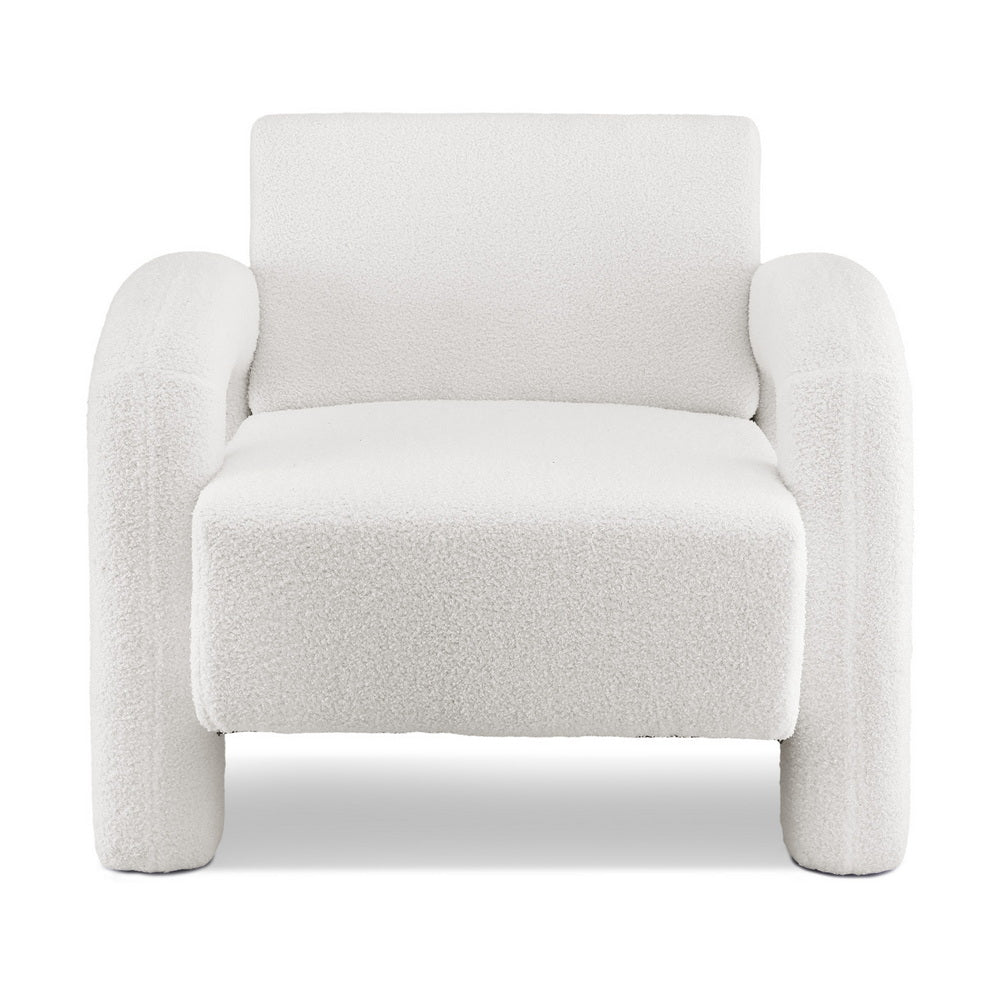 Boucle Accent Armchair | Curved Seat Lounge Chair | White