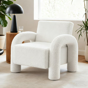 Boucle Accent Armchair | Curved Seat Lounge Chair | White