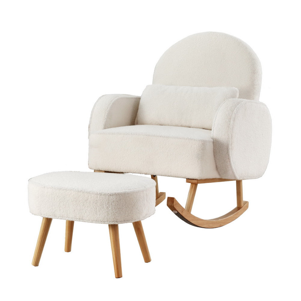 Artiss Rocking Chair Set | Armchair + Ottoman | Boucle Fabric | White