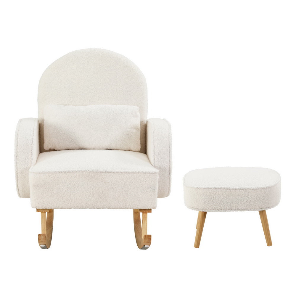 Artiss Rocking Chair Set | Armchair + Ottoman | Boucle Fabric | White