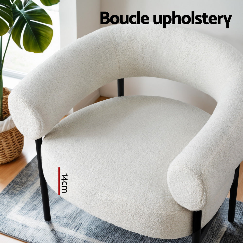 Armchair | Accent Chair | Curved Boucle | White