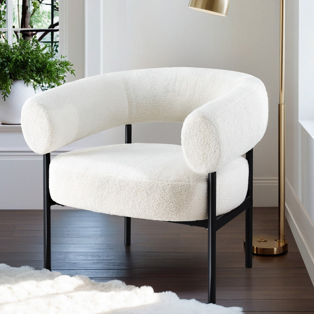 Armchair | Accent Chair | Curved Boucle | White