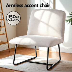 Accent Chair | Armless Armchair | Sled Cross Leg | Beige Fabric