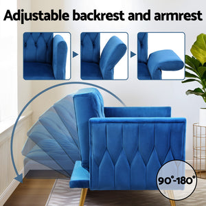 Armchair Ottoman | Accent Chair | Pillow | Velvet | Blue