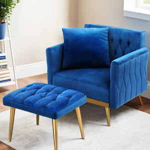 Armchair Ottoman | Accent Chair | Pillow | Velvet | Blue
