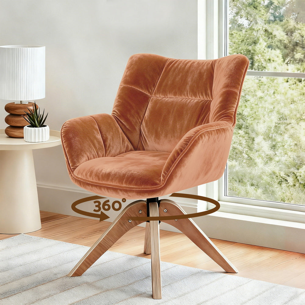 Swivel Nursing Armchair | Velvet Upholstery | Brown