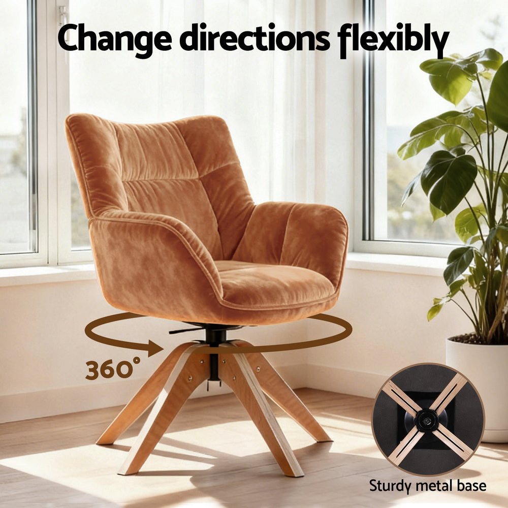 Swivel Nursing Armchair | Velvet Upholstery | Brown