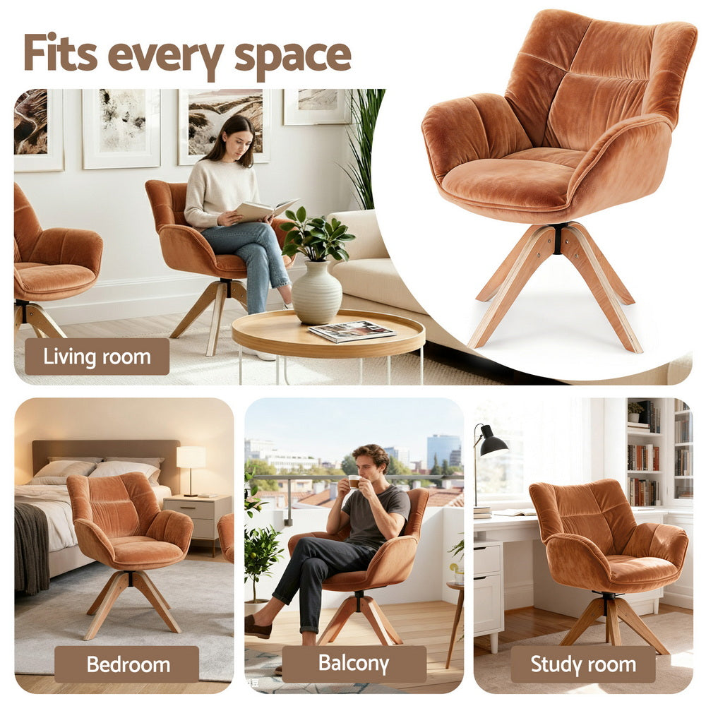 Swivel Nursing Armchair | Velvet Upholstery | Brown