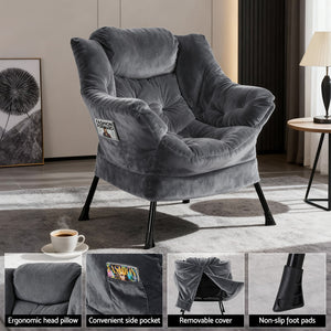 Accent Chair Ottoman | Velvet Lounge Footrest | Grey