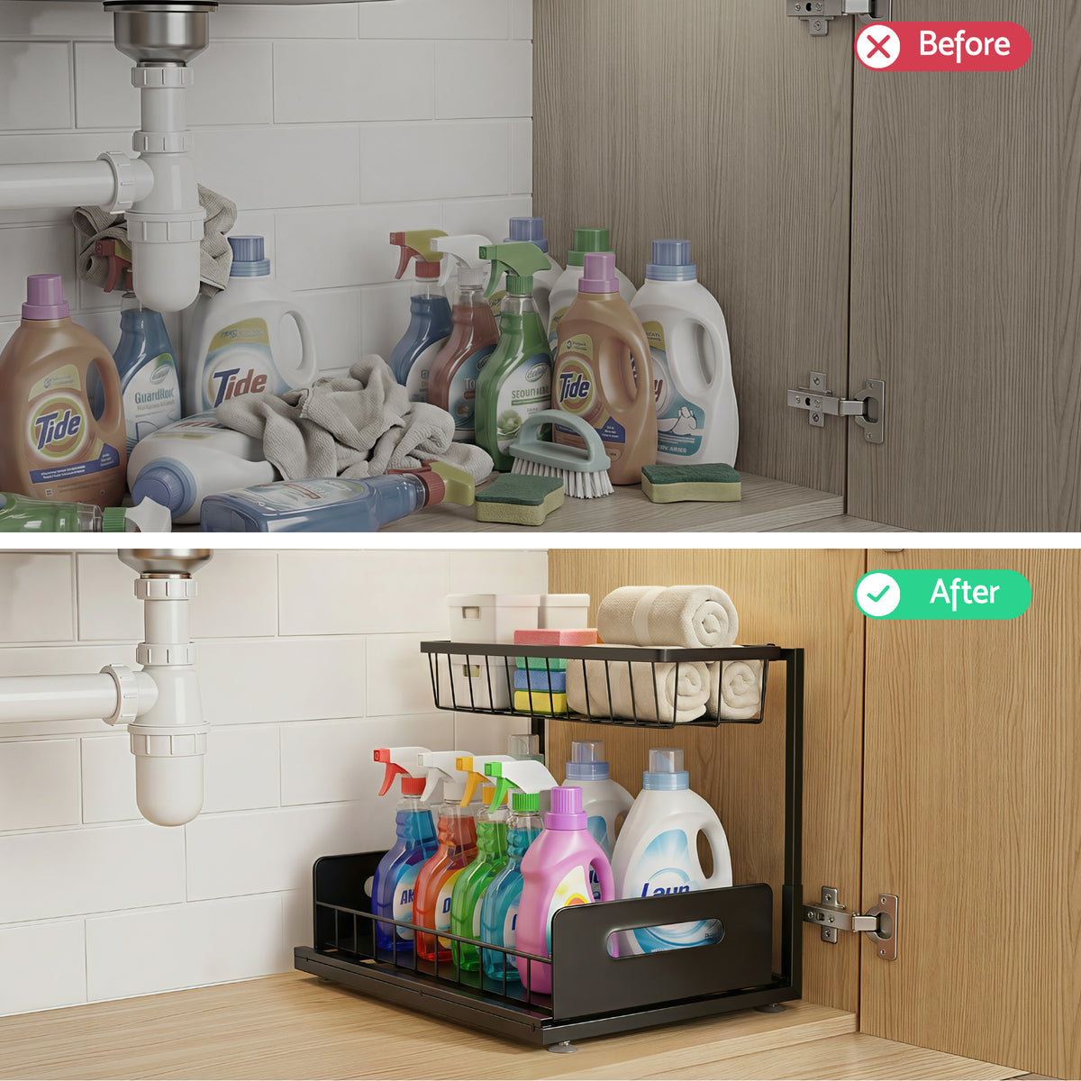 Under Sink Organiser | L Shape | Pull Out Drawer | Kitchen Cabinet Storage
